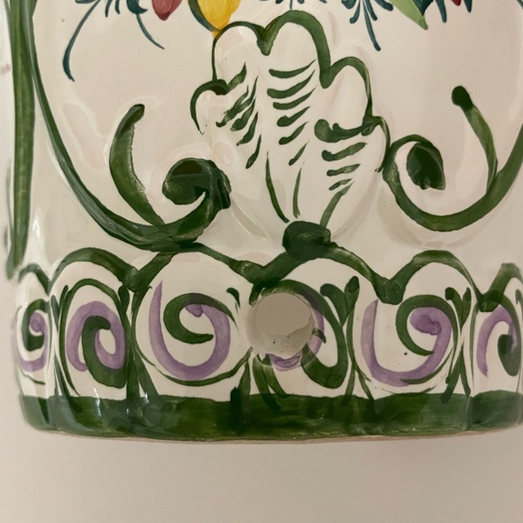 Vintage RCCL Portugal Hand Painted Floral Ceramic Green On White Flower Pot - Picture 9 of 13